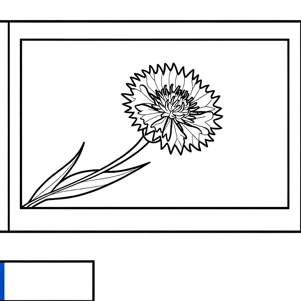 Bachelor button cornflower blue flower coloring page with detailed petals and stems