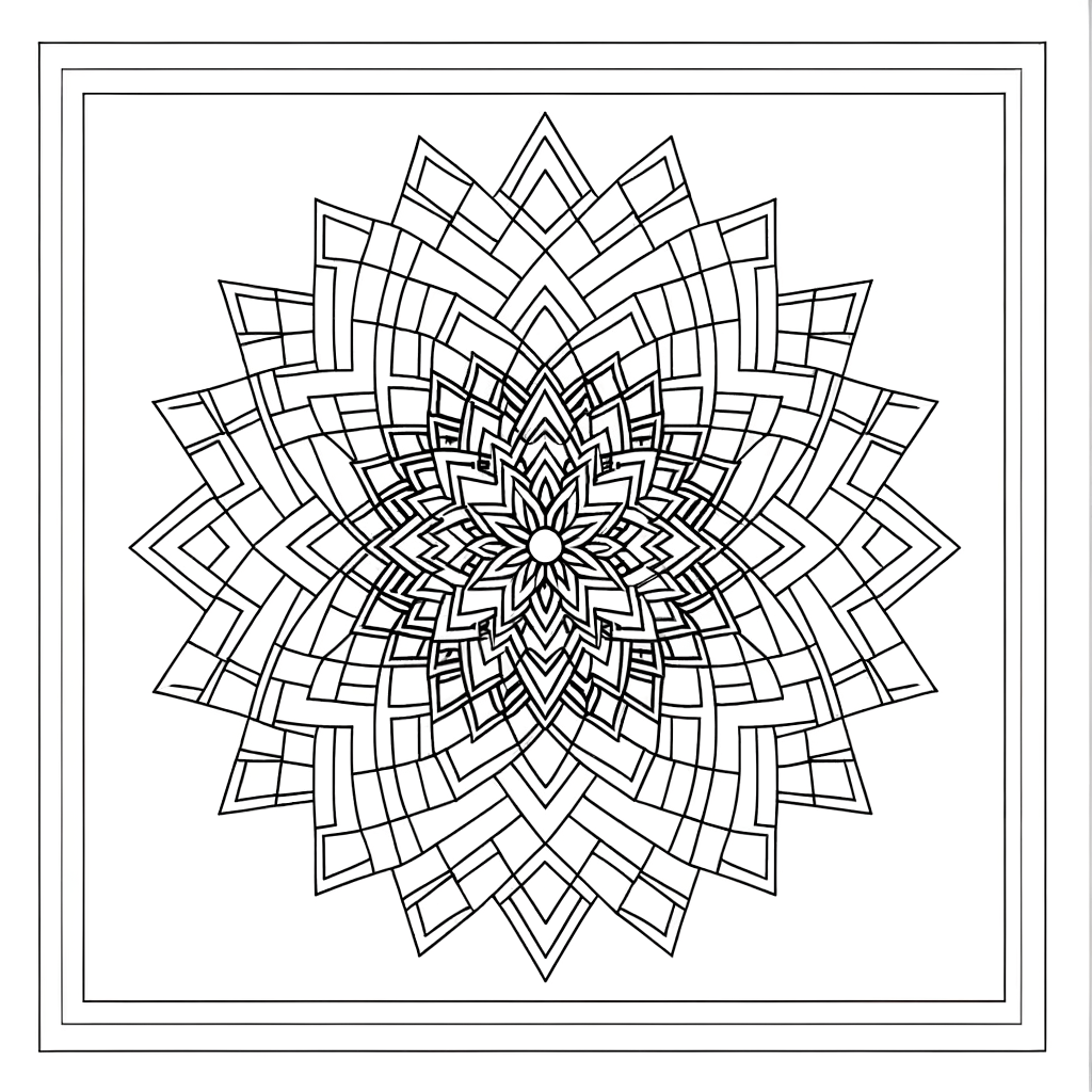 Simple mandala coloring page with basic geometric patterns for beginners