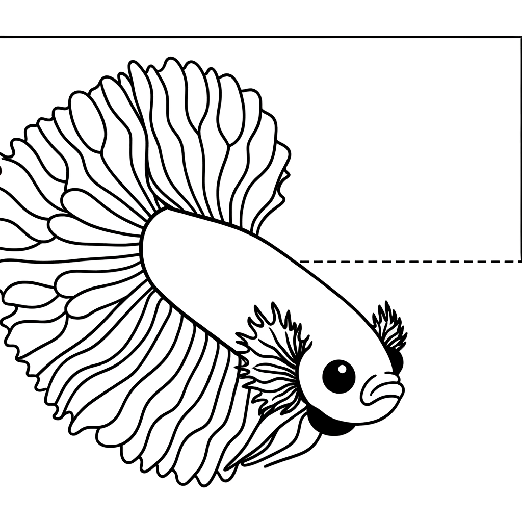 Betta fish coloring page with large flowing fins ready to color