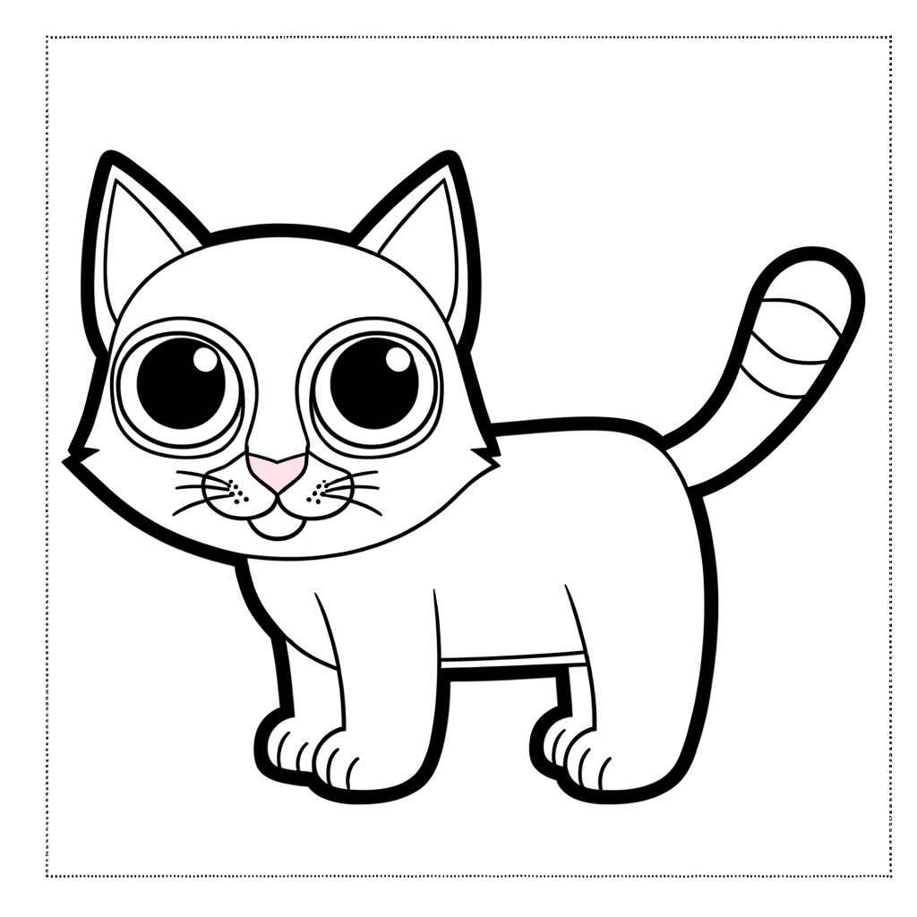 Coloring page illustration of a bobcat with short tail and tufted ears