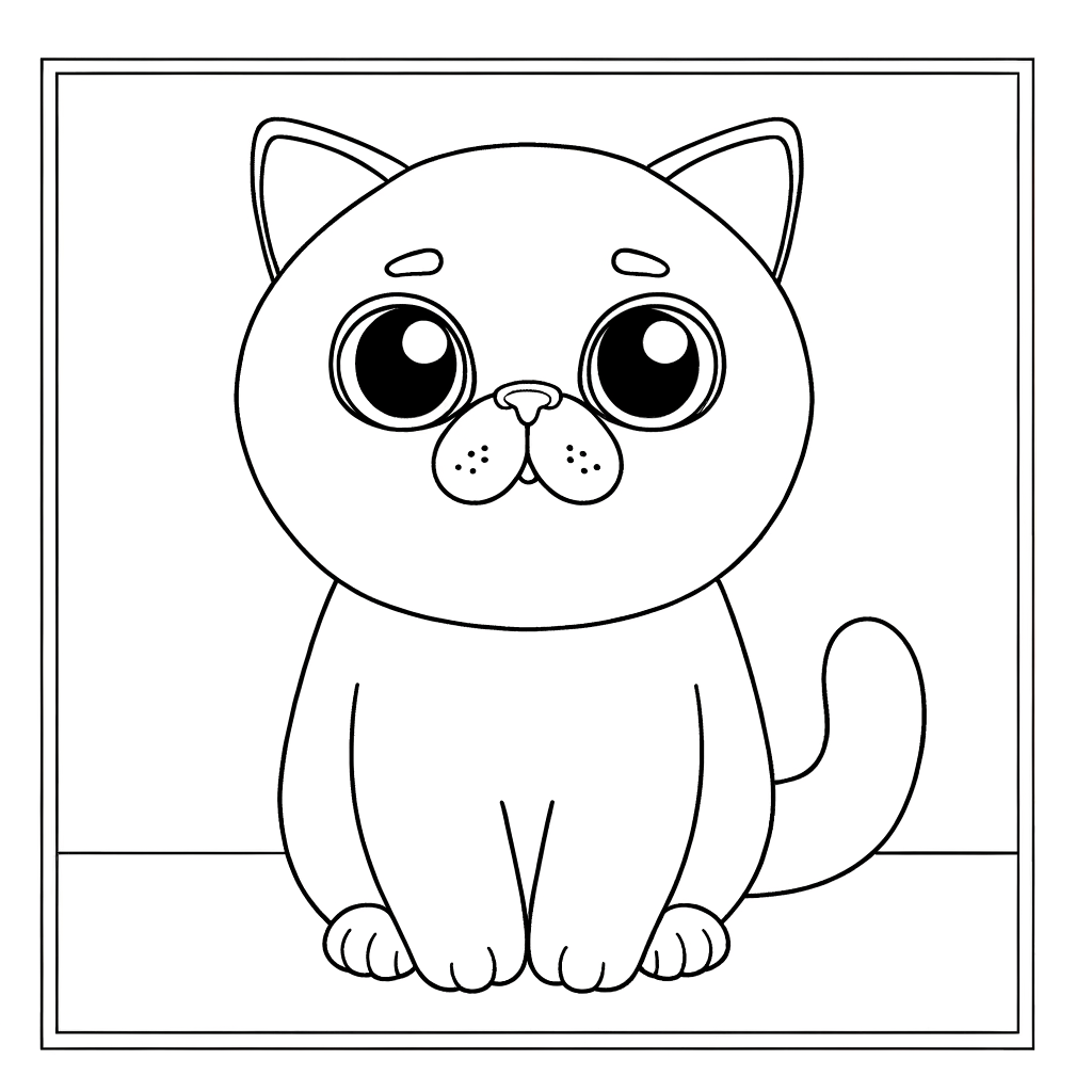 British Shorthair cat coloring page showing a cat with round face sitting upright in proper position