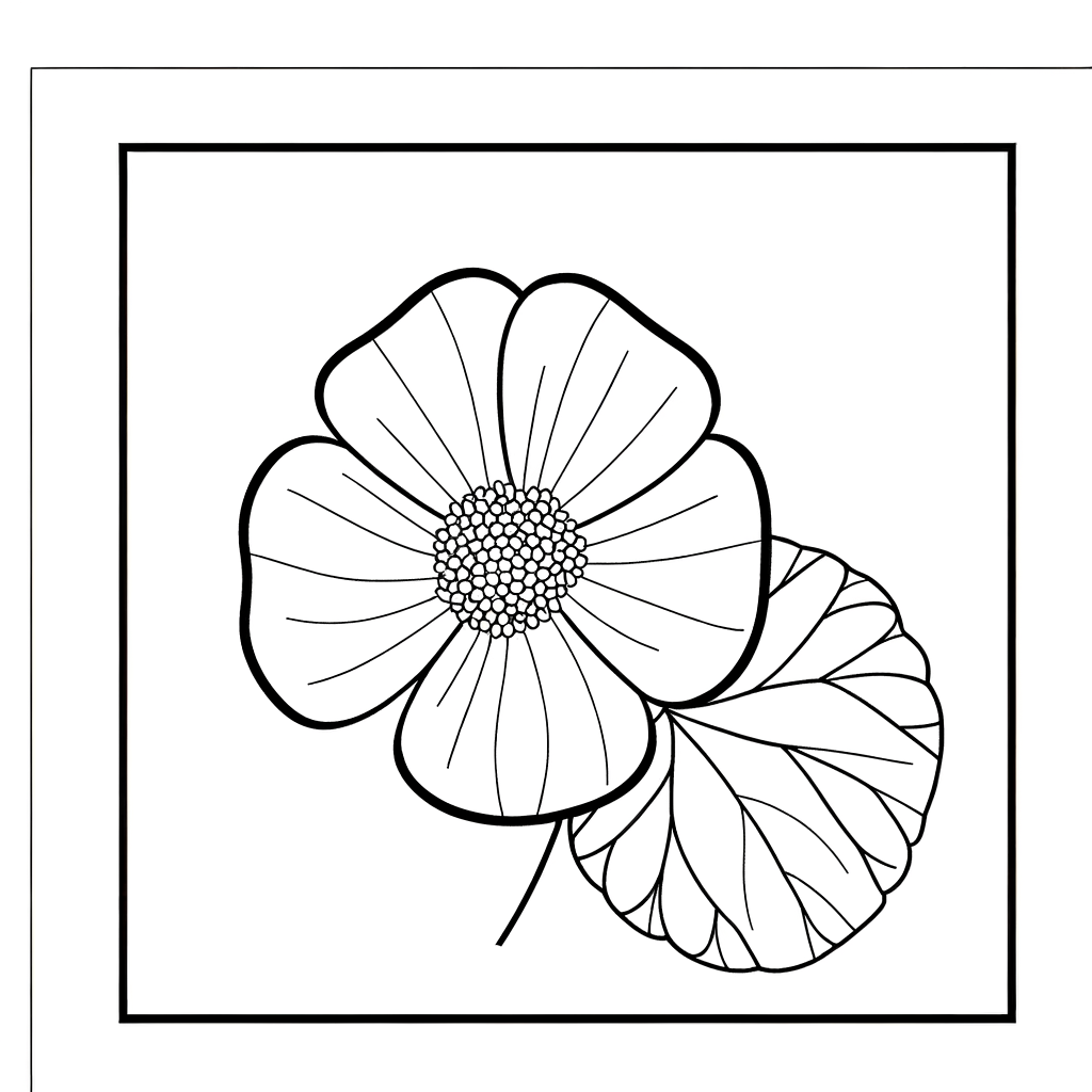 Coloring page of a buttercup flower with detailed shiny yellow petals outline for kids to color