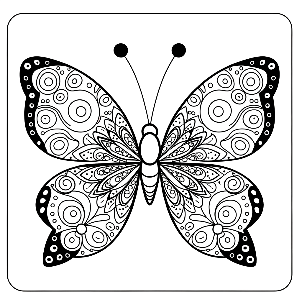 Butterfly mandala with symmetrical wings for coloring.