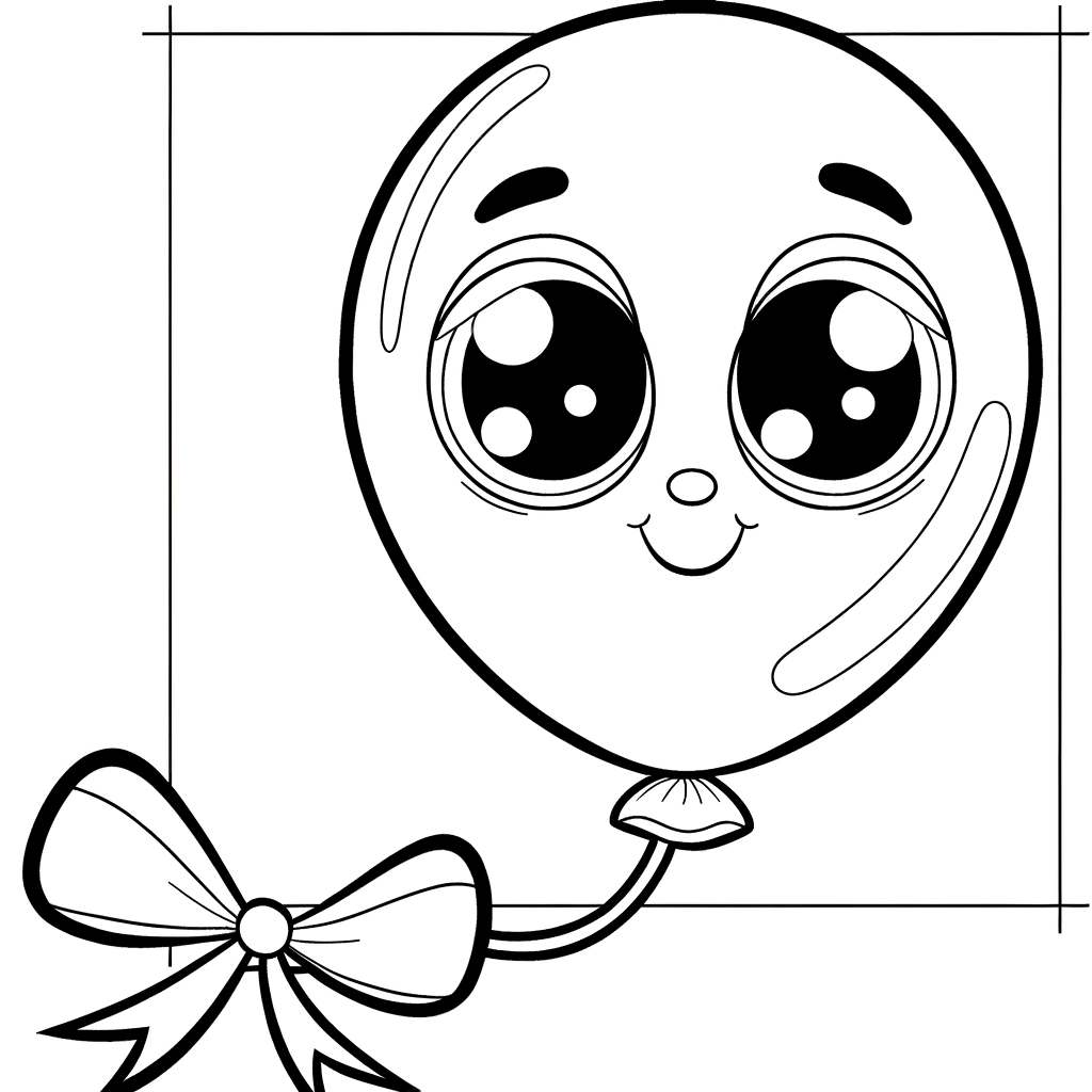 Cartoon balloons with ribbons floating coloring page for kids