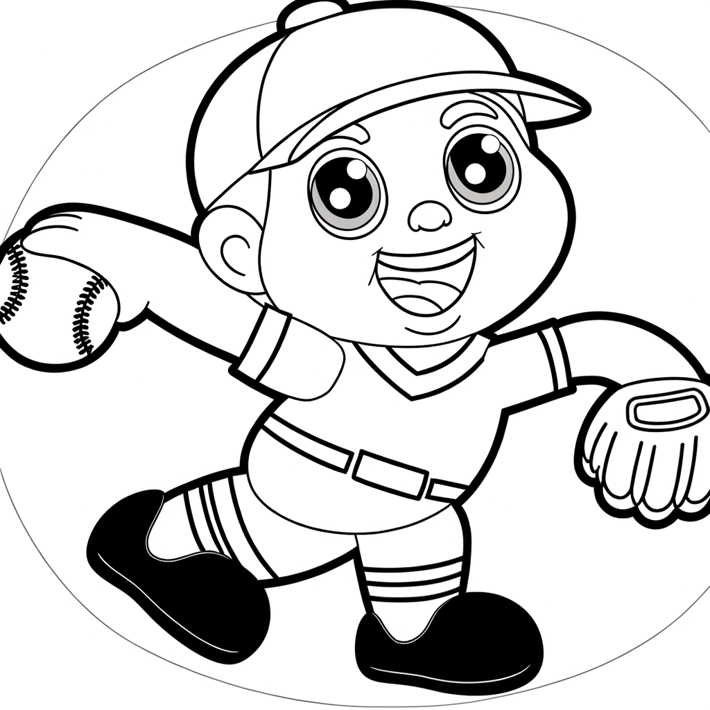 Cartoon baseball pitcher throwing fastball coloring page for kids