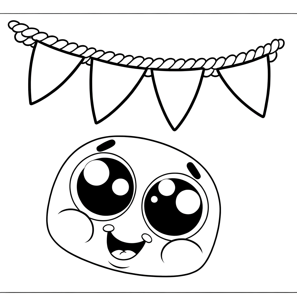 Cartoon birthday banner coloring page with hanging letters for kids to color