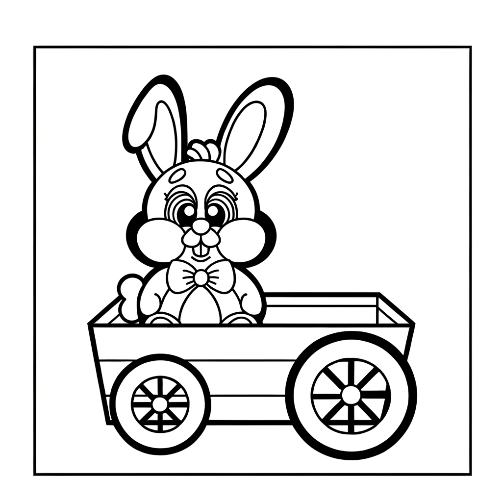 Cartoon bunny riding on Easter parade float coloring page