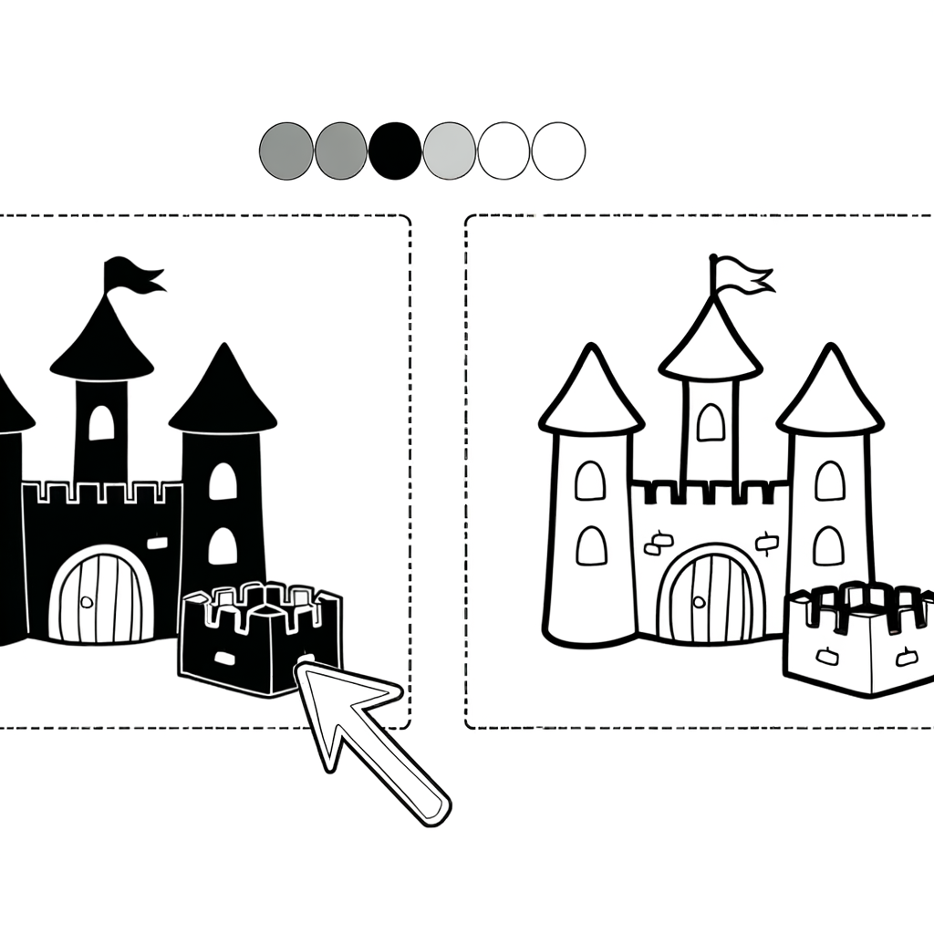 Cartoon castle with magical barrier coloring page showing towers and protective shield