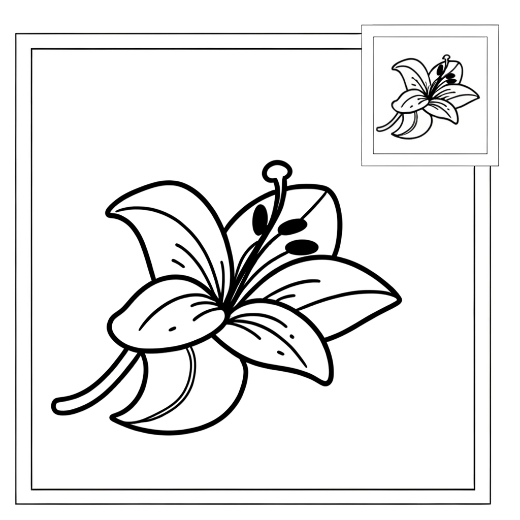 Cartoon lily flower coloring page with elegant curved petals outline drawing