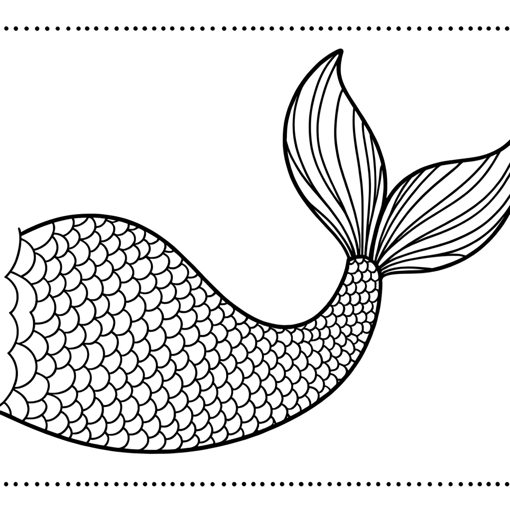 Cartoon mermaid tail coloring page with detailed scales pattern