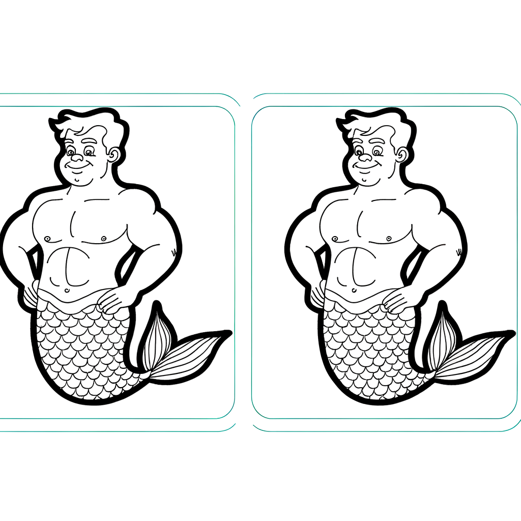 Cartoon muscular merman coloring page with strong upper body and fish tail