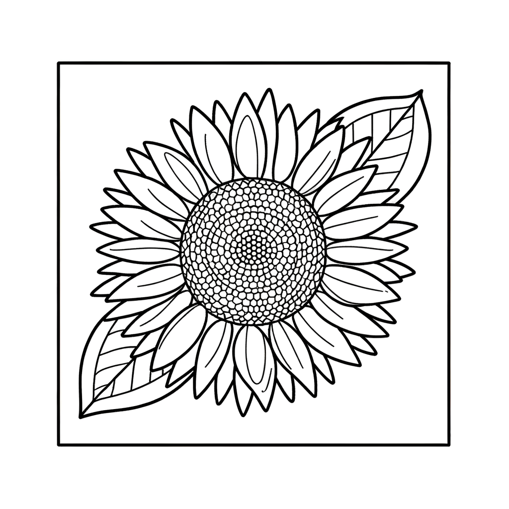 Cheerful sunflower coloring page with large center and radiating petals