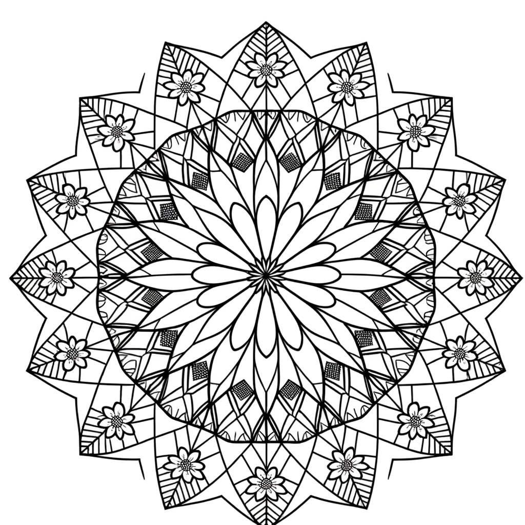 Cherry blossom mandala coloring page featuring Japanese sakura flowers in circular geometric pattern