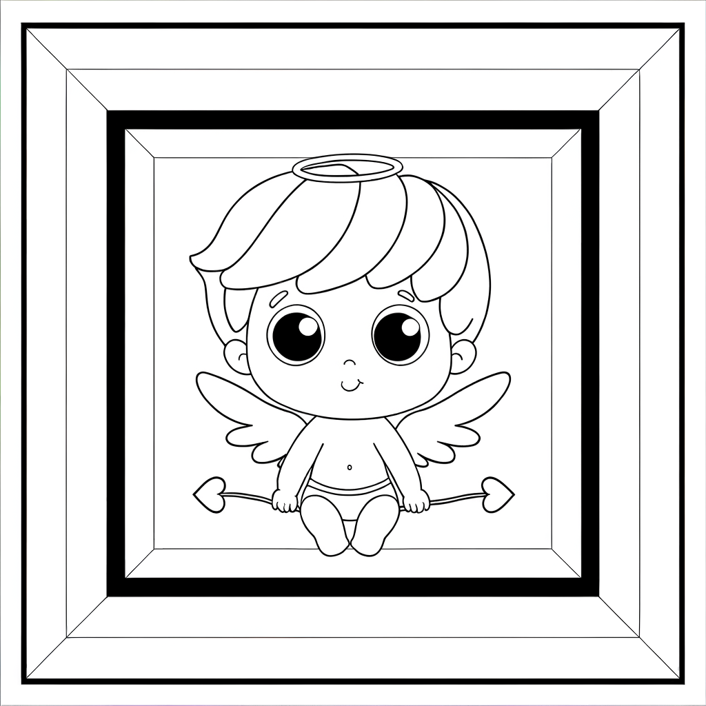 Coloring page of a cute cupid baby angel with small wings