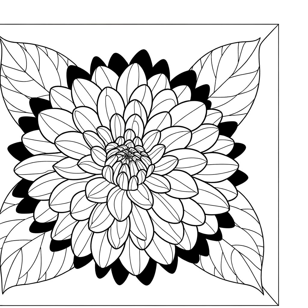 Detailed dahlia flower coloring page with intricate layered petals