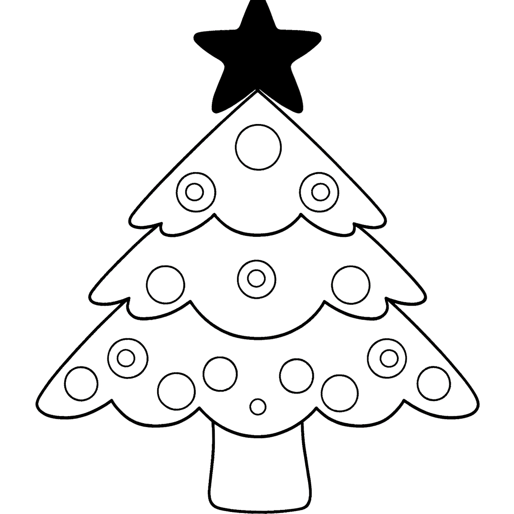 Decorated Christmas tree with a star on top coloring page