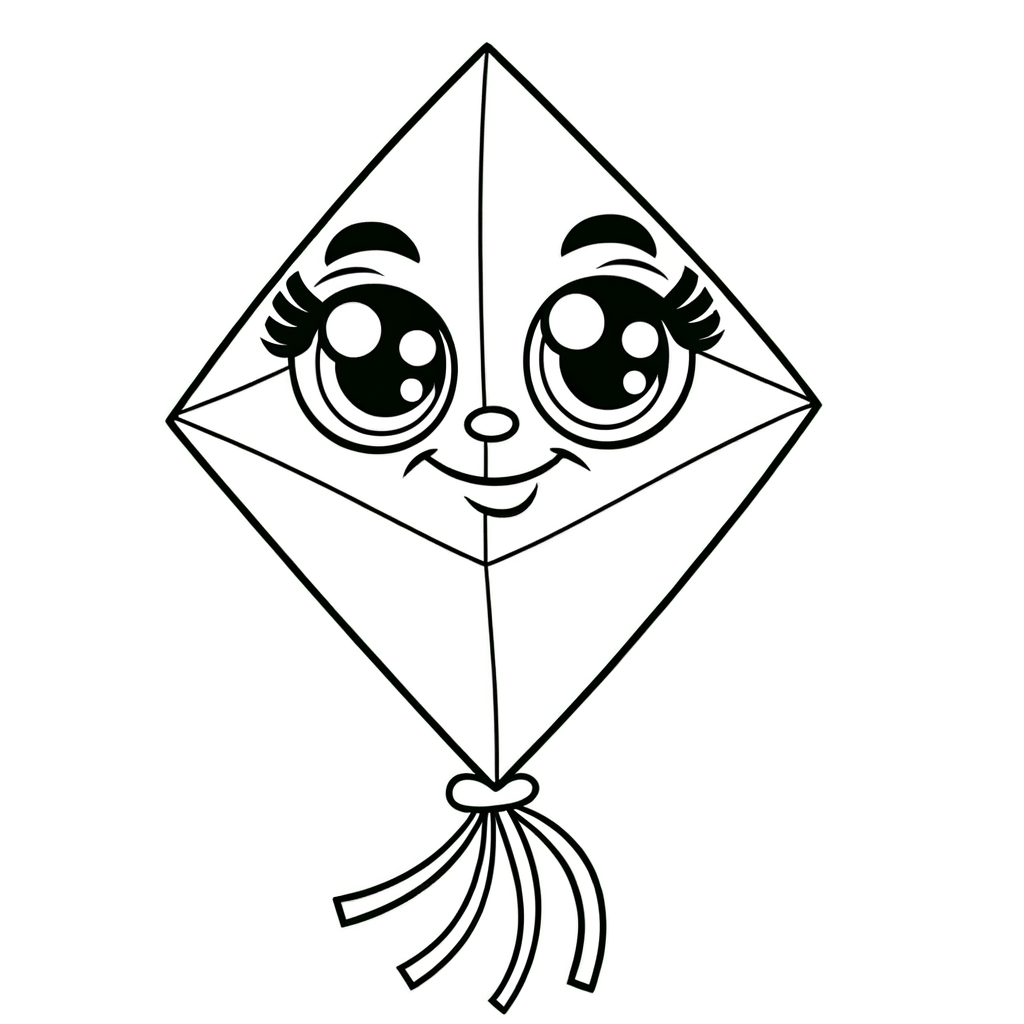 Diamond kite flying in sky coloring page outline drawing