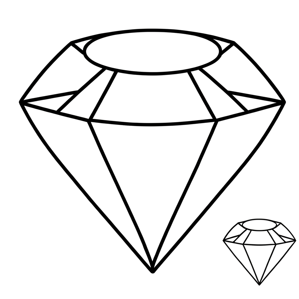 Diamond gem coloring page showing a sparkling crystal with detailed facets