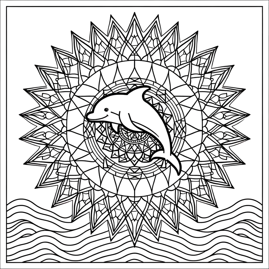 A dolphin mandala with intricate ocean wave patterns