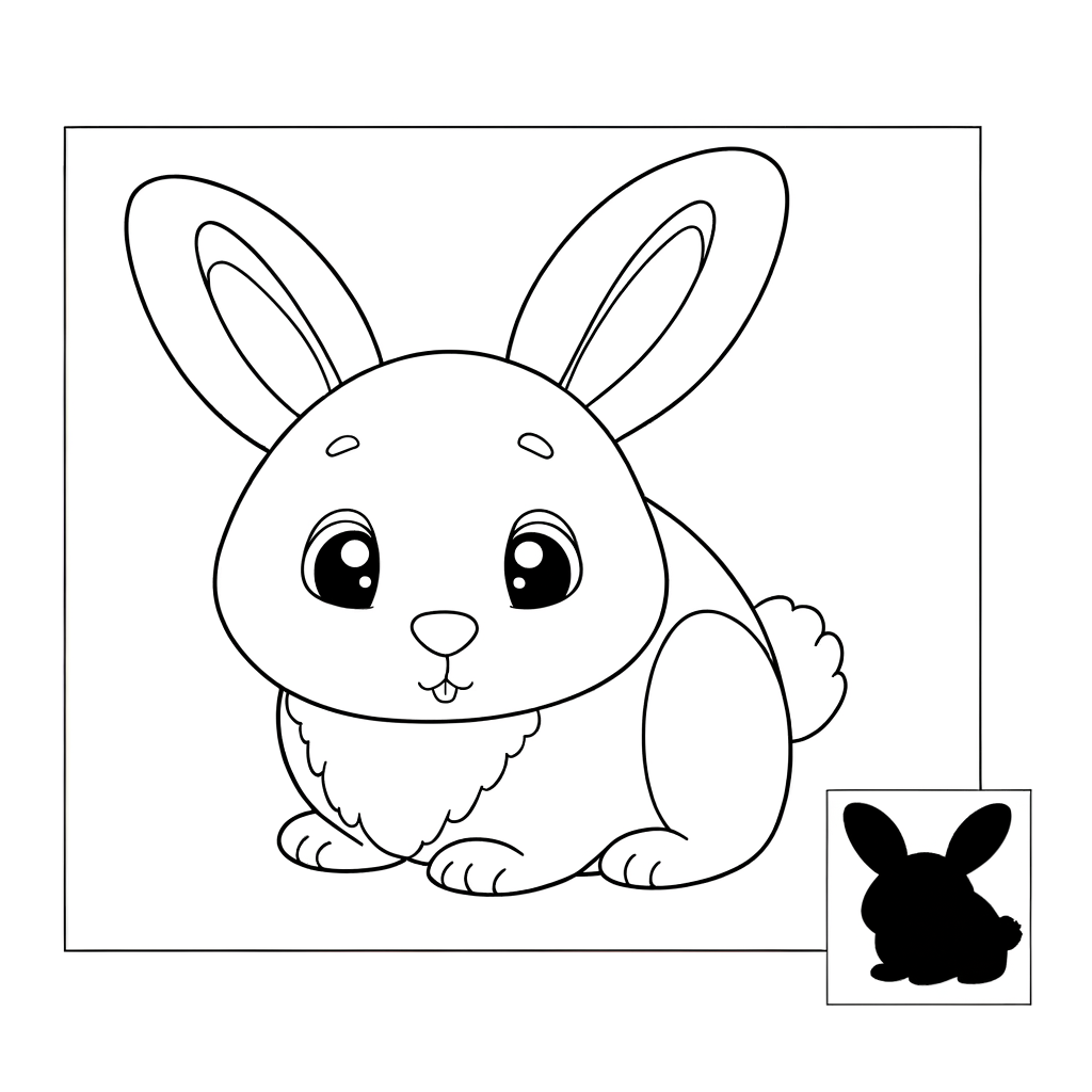 Coloring page of a cute dwarf rabbit with small ears and round body outline for kids to color