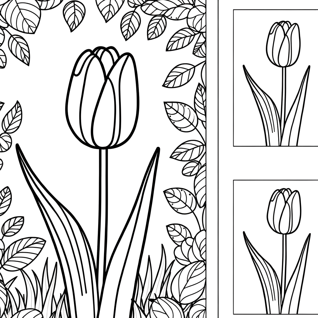 Elegant tulip standing tall in a garden coloring page