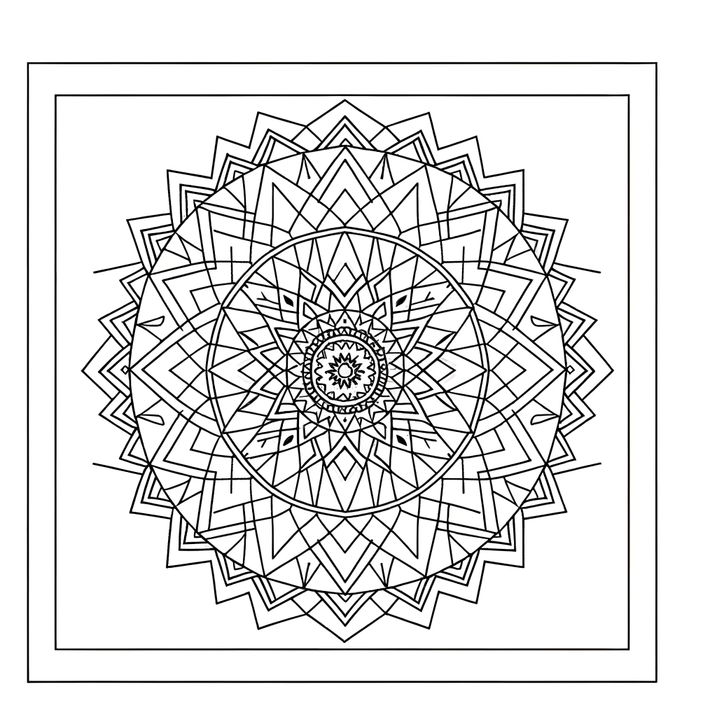a geometric mandala with sacred shapes coloring page