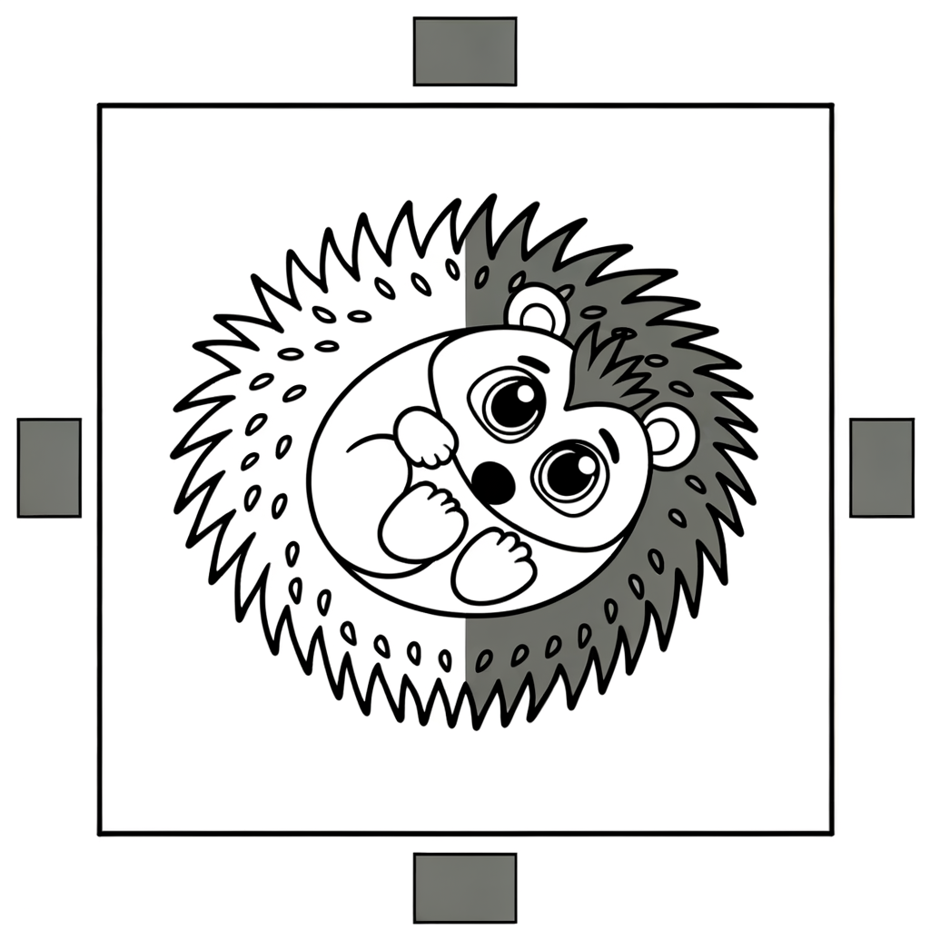Coloring page of a cute hedgehog curled into a spiky ball