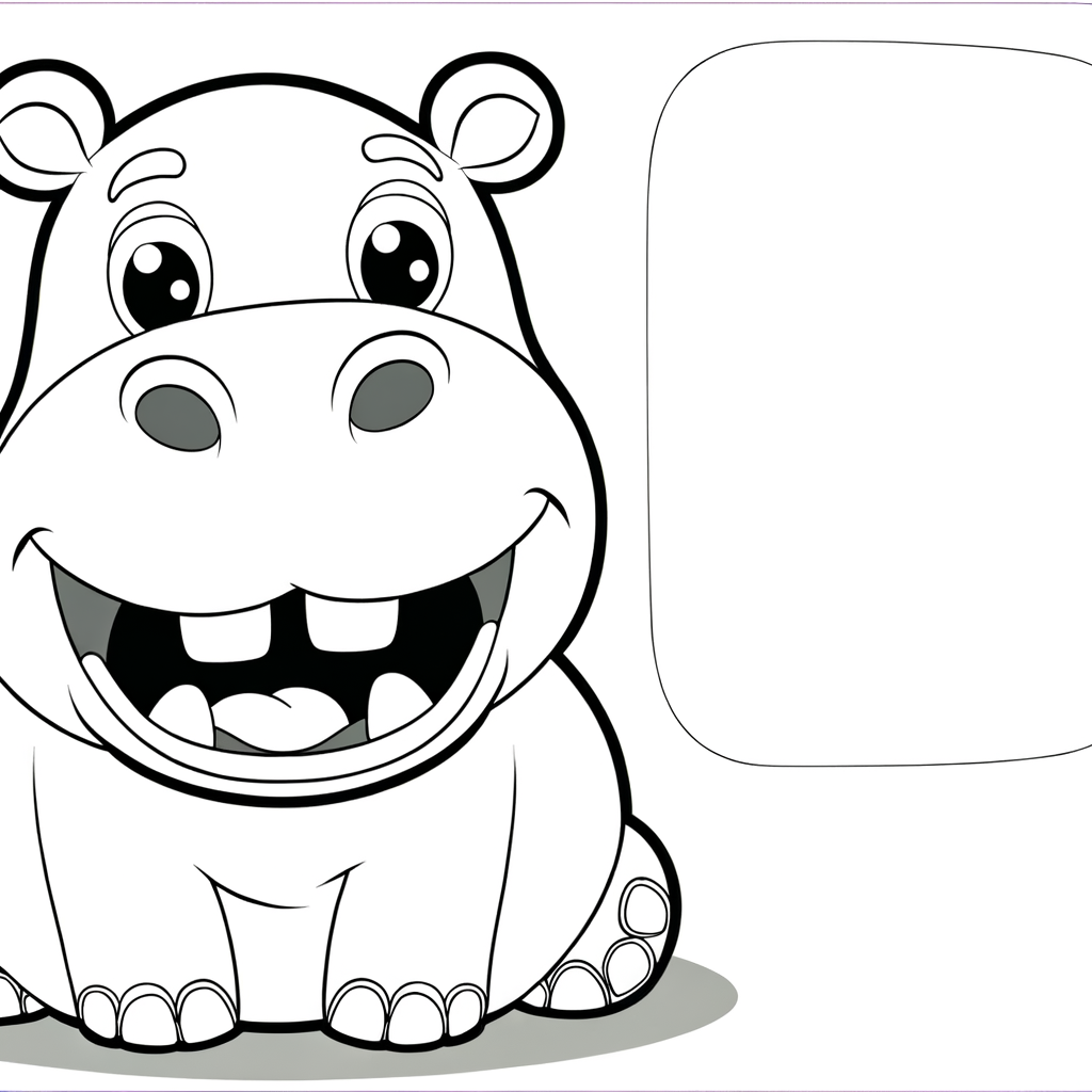 Coloring page of hippopotamus with mouth wide open showing large teeth