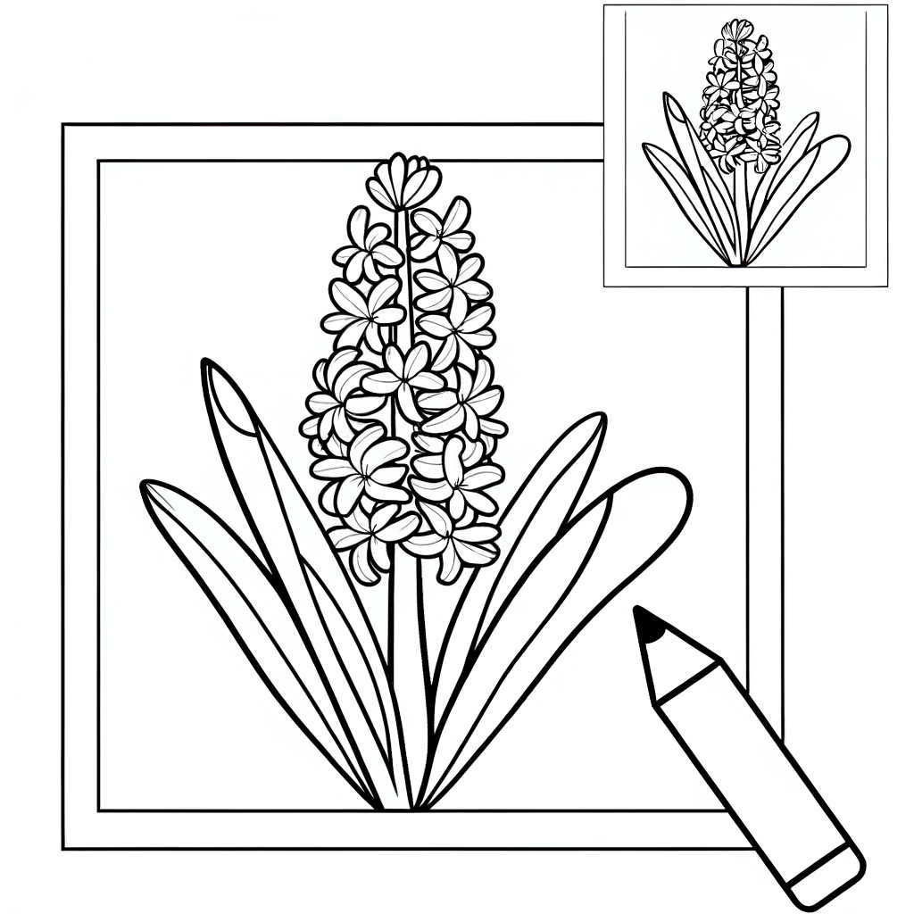 Hyacinth flower coloring page showing detailed spring bloom outline