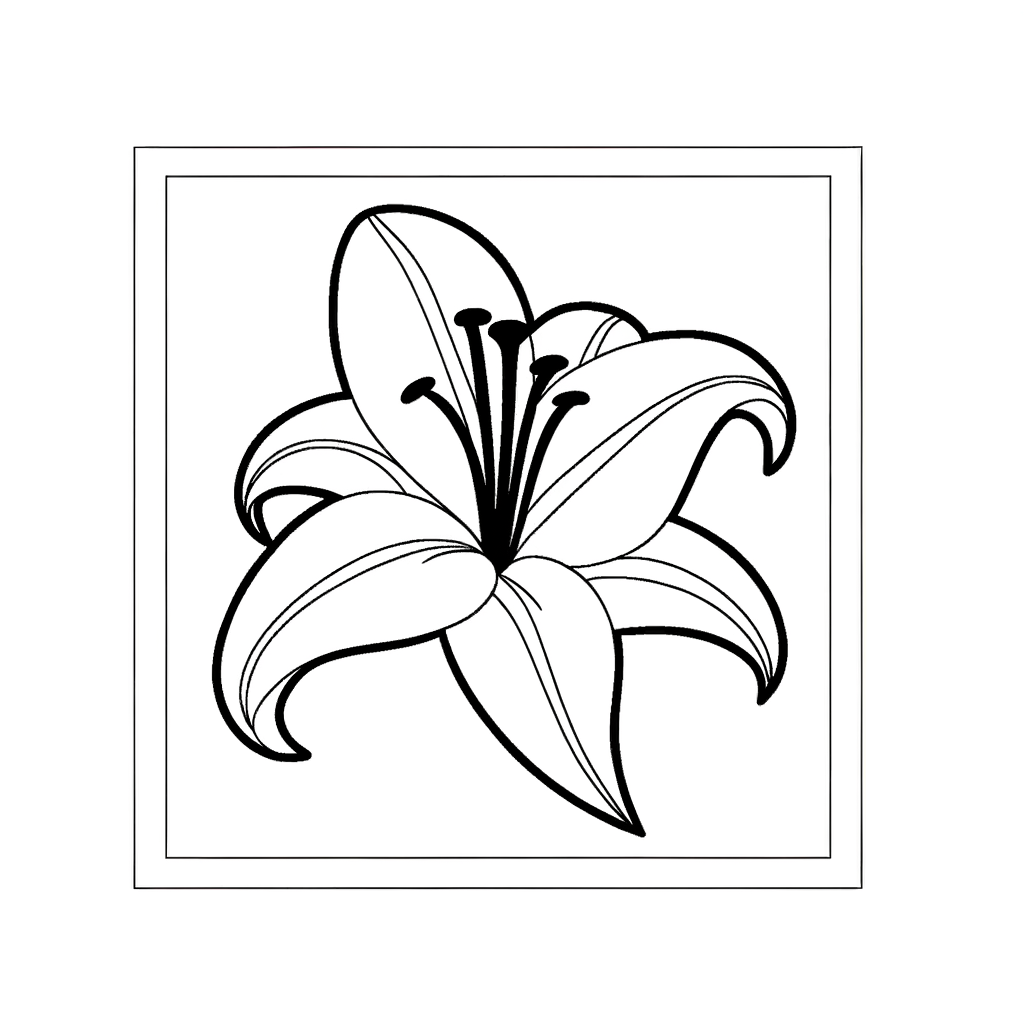 Lily flower coloring page with elegant curved petals outline drawing