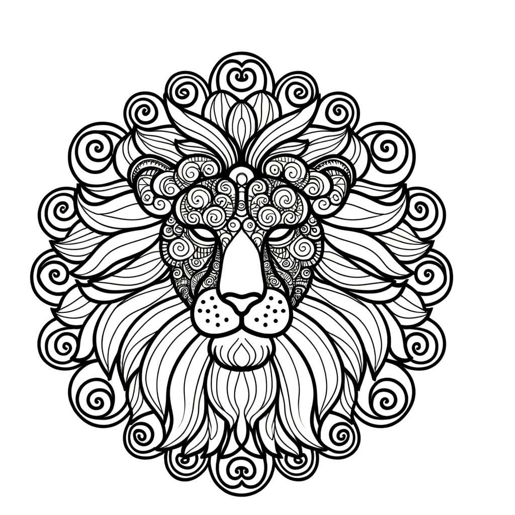 Lion Mandala with Majestic Mane Swirls Coloring Page