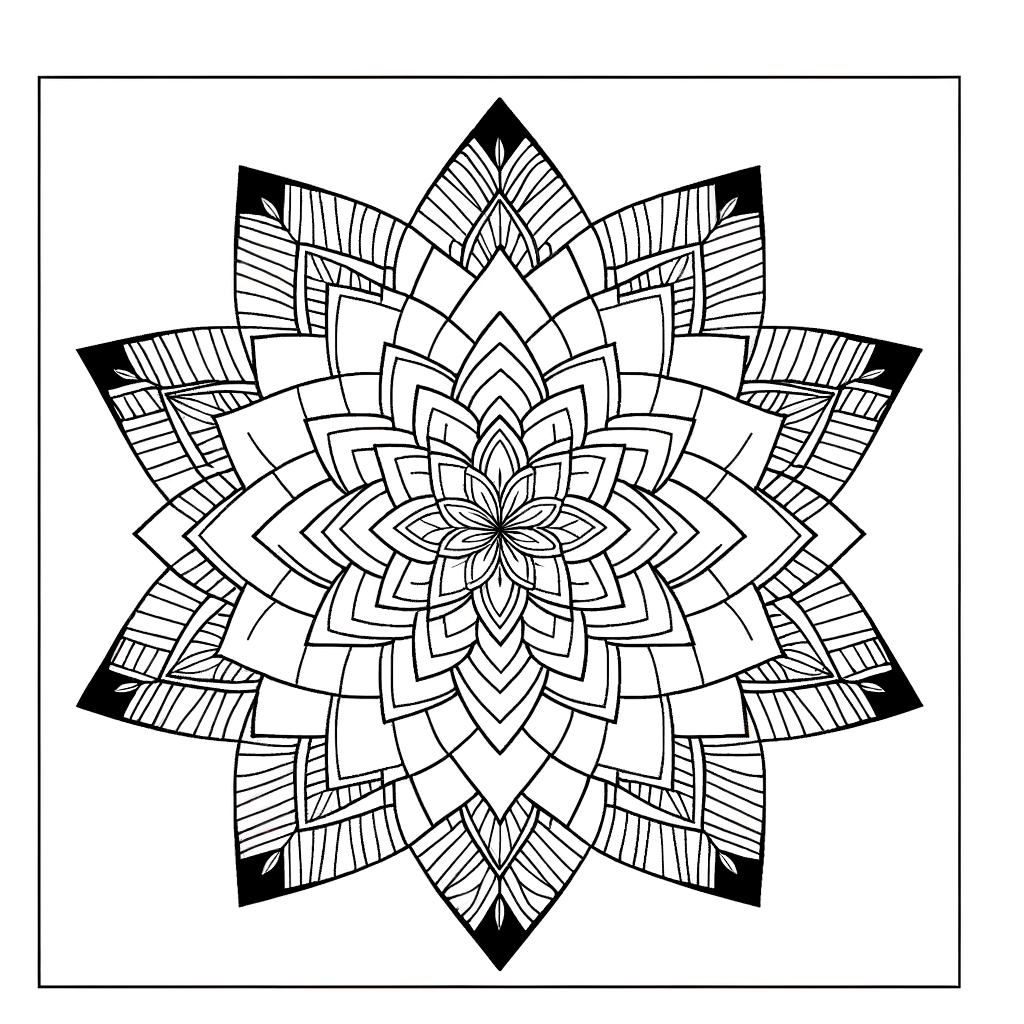 a lotus flower mandala with layered petals coloring page