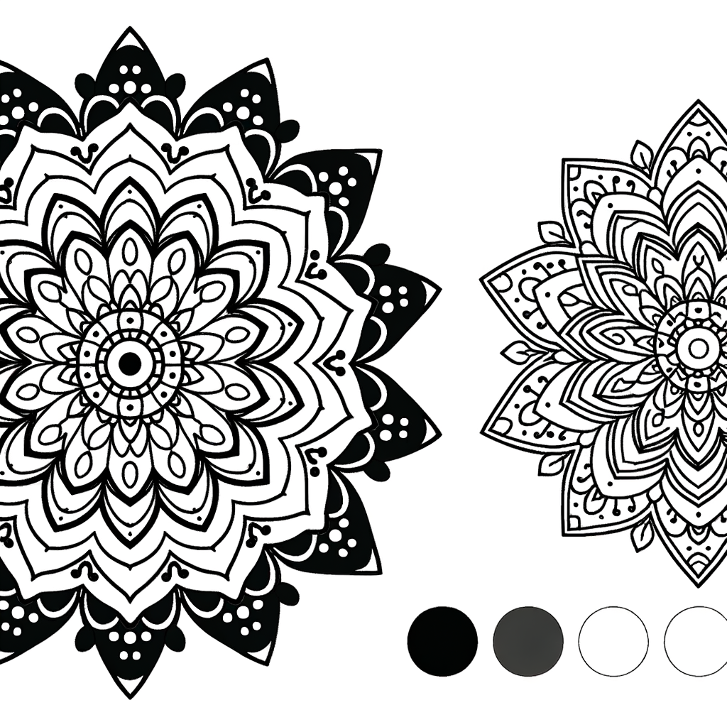 Intricate mandala coloring page with henna-inspired geometric patterns and detailed symmetrical design