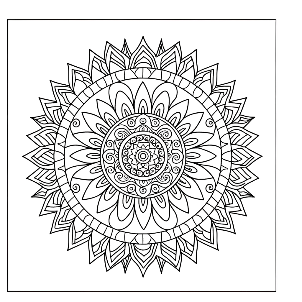 Ocean wave mandala coloring page with intricate circular patterns featuring flowing wave designs