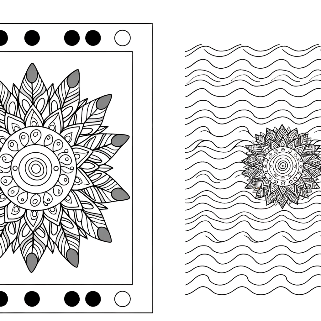 Ocean wave mandala coloring page with intricate wave patterns and circular geometric design