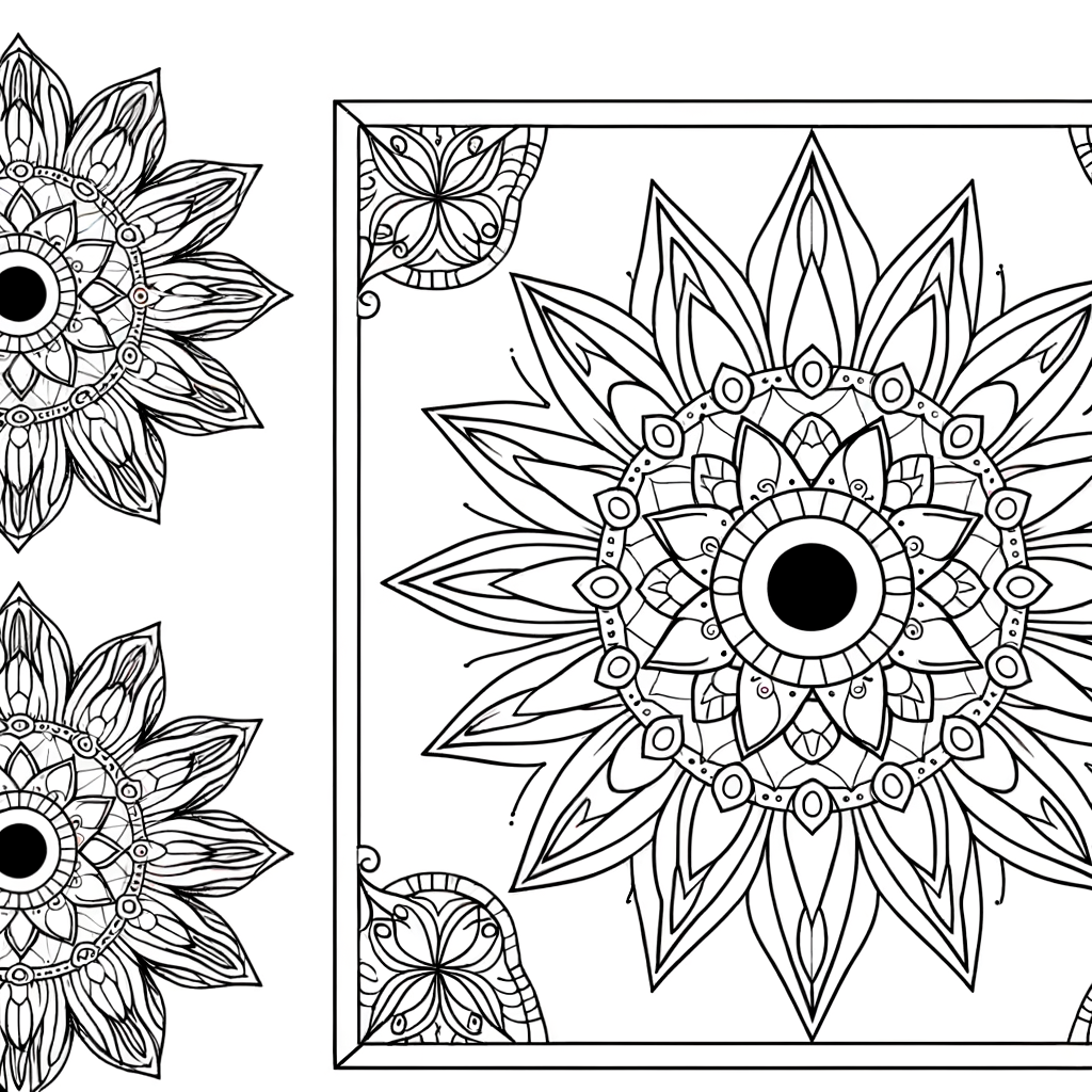 Mandala coloring page with owl eyes in the center surrounded by geometric patterns