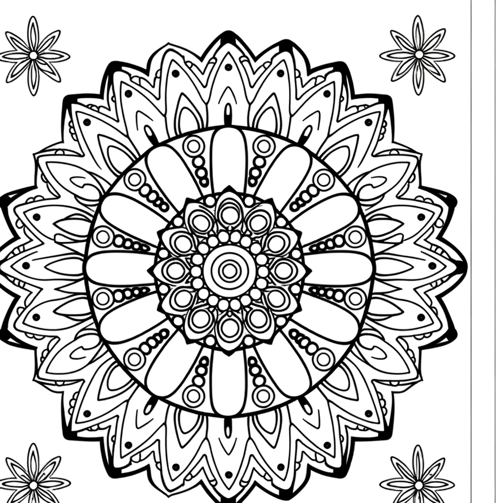 Star pattern mandala coloring page with detailed decorative edges and geometric design