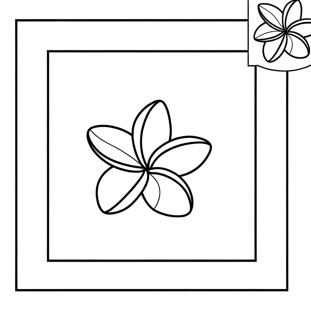 Plumeria tropical flower coloring page with detailed petals and leaves