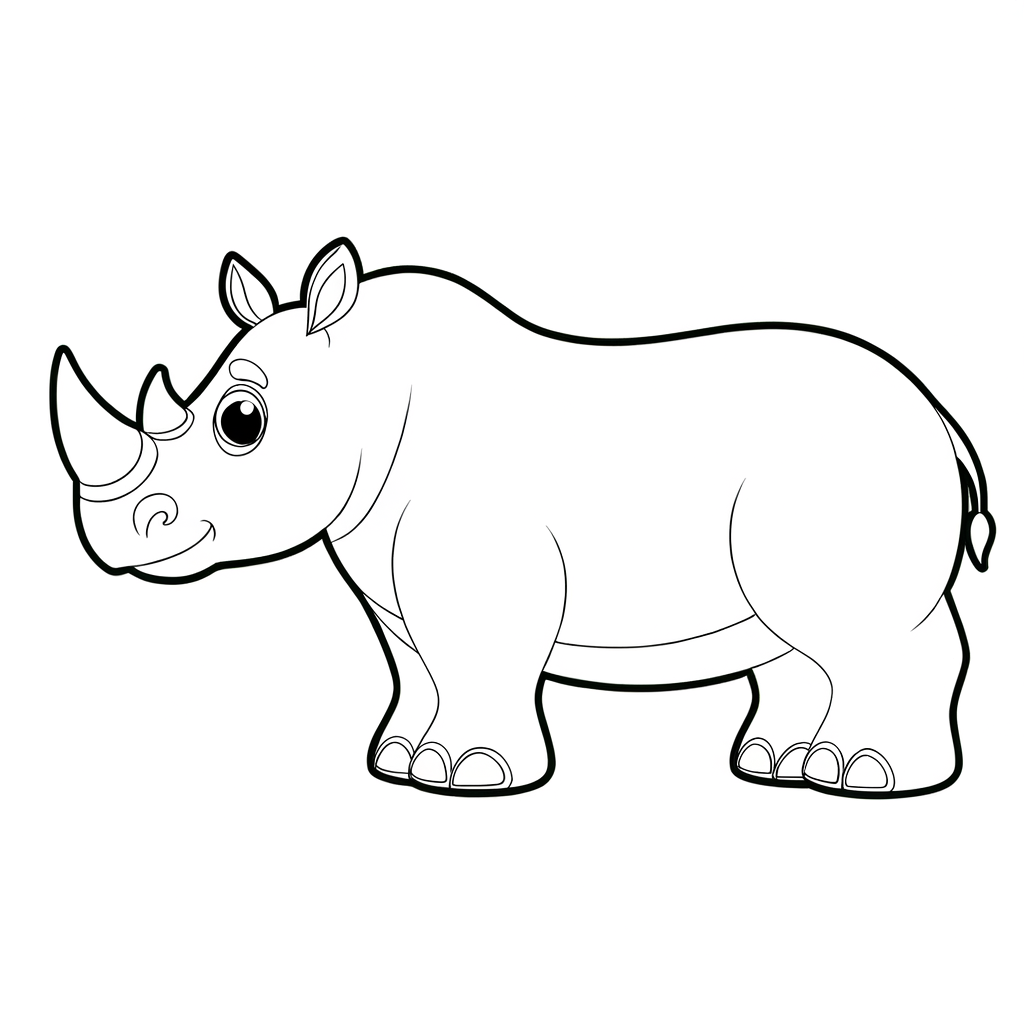 Coloring page of a strong rhinoceros standing with prominent horn