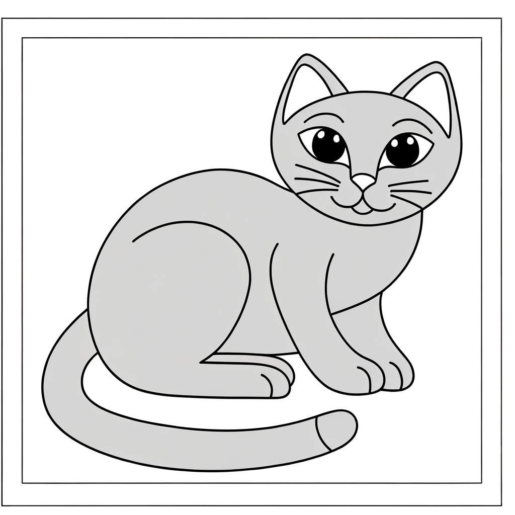 Russian Blue cat coloring page showing elegant grey coat and refined features