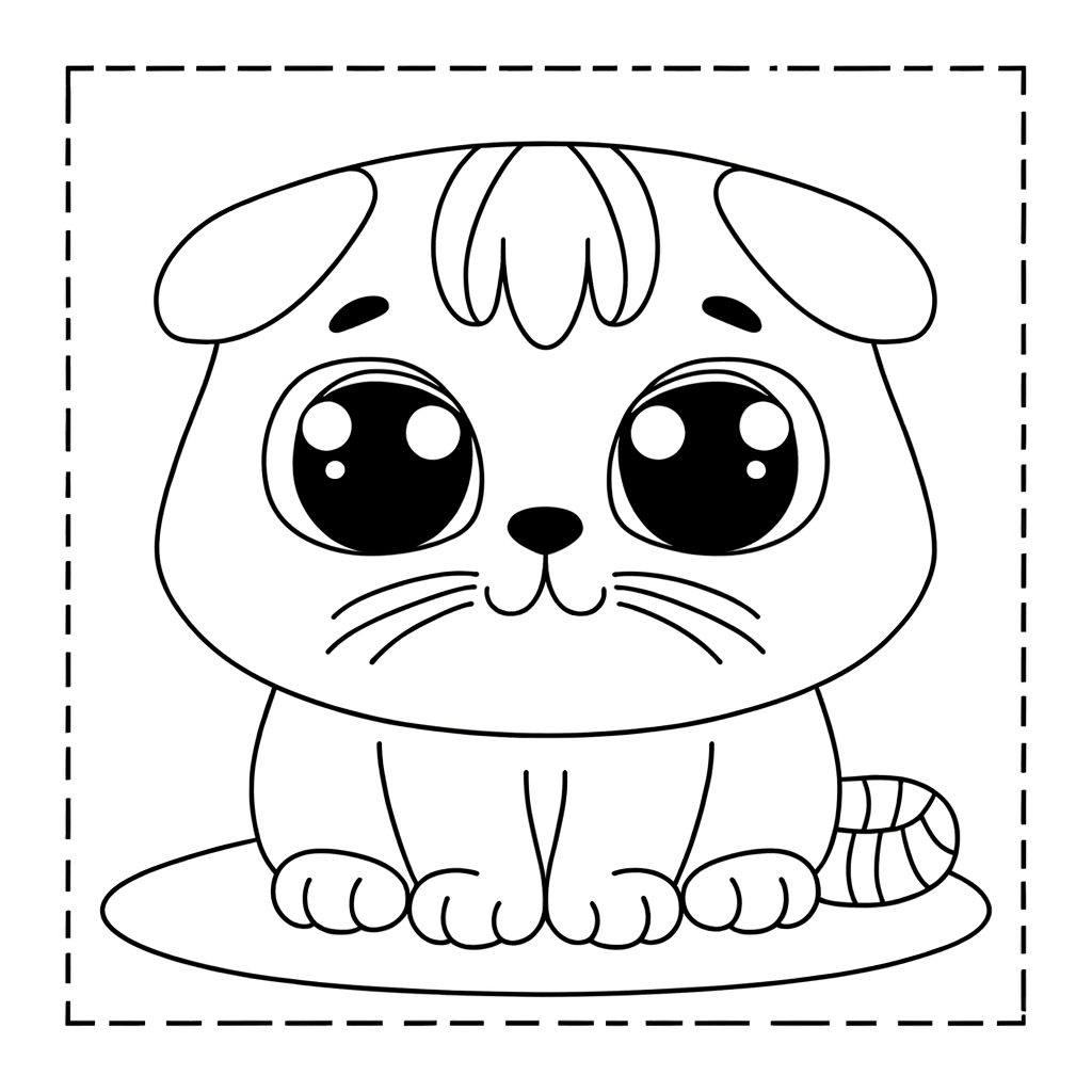 Scottish Fold cat coloring page showing a cute cat with folded ears and round face