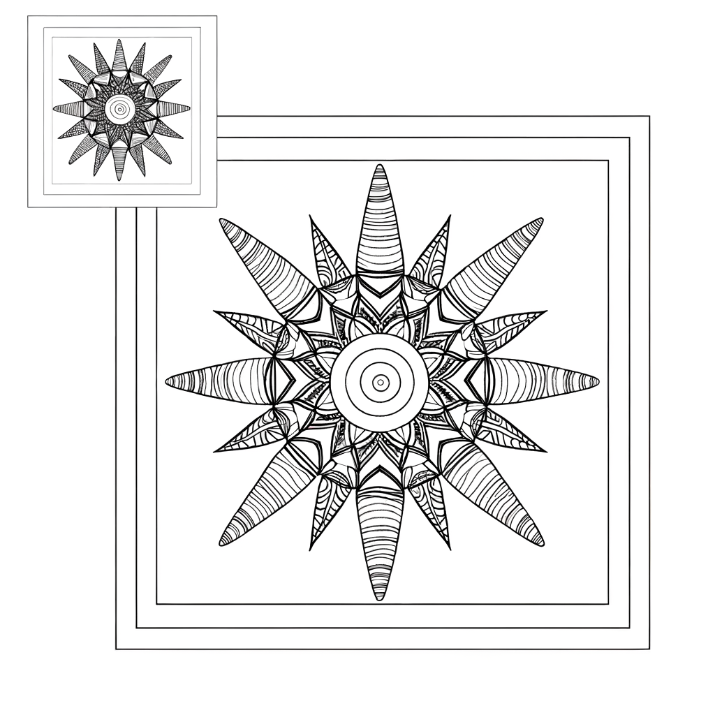Seashell mandala coloring page with ocean themed decorative patterns and intricate details