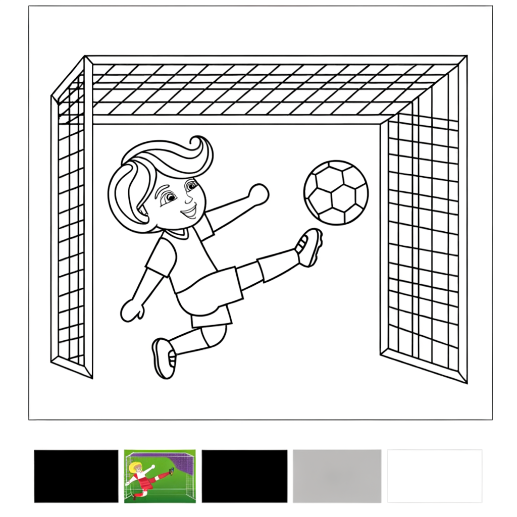 Soccer player kicking a ball into the goal