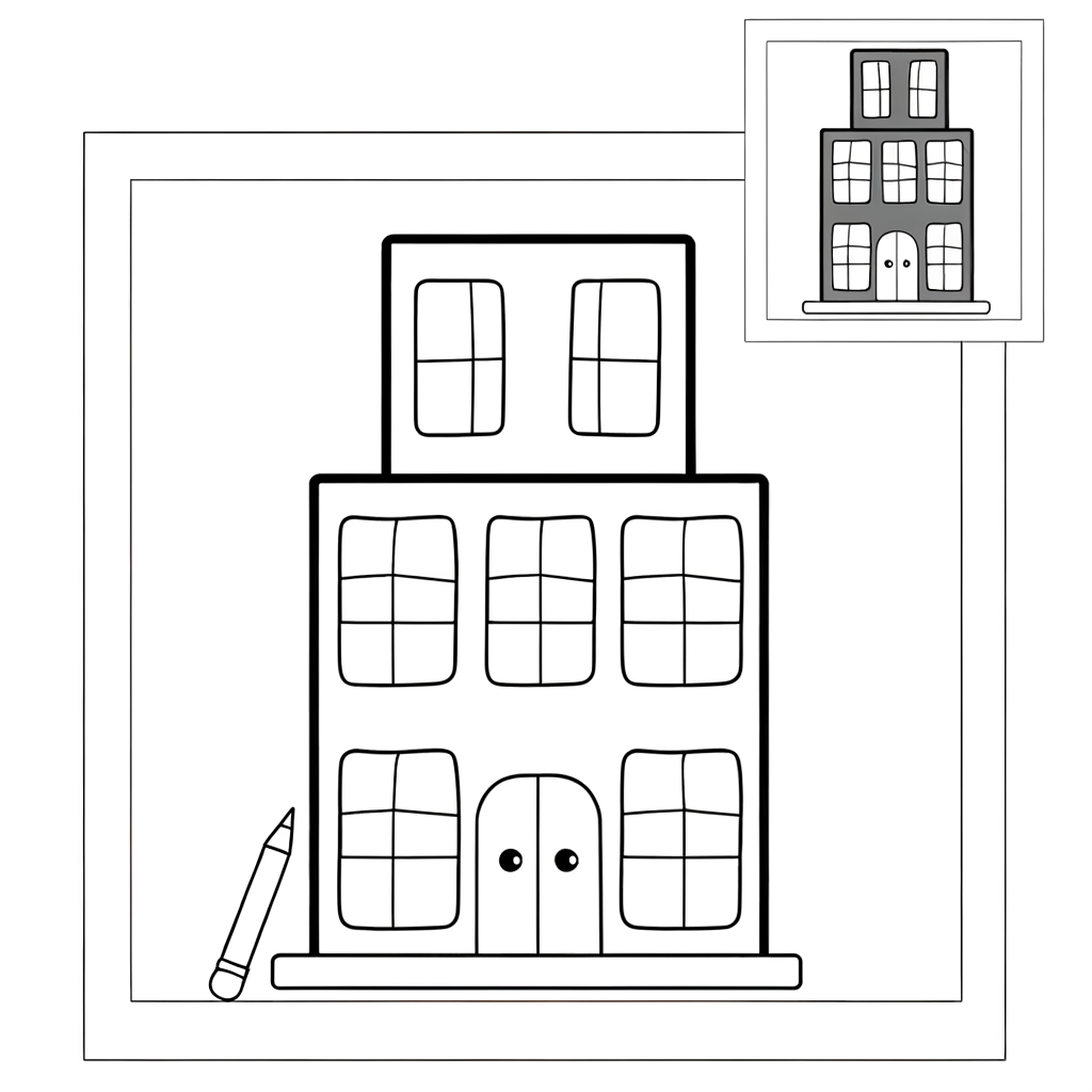 Coloring page showing a tower made of stacked square blocks for children to color