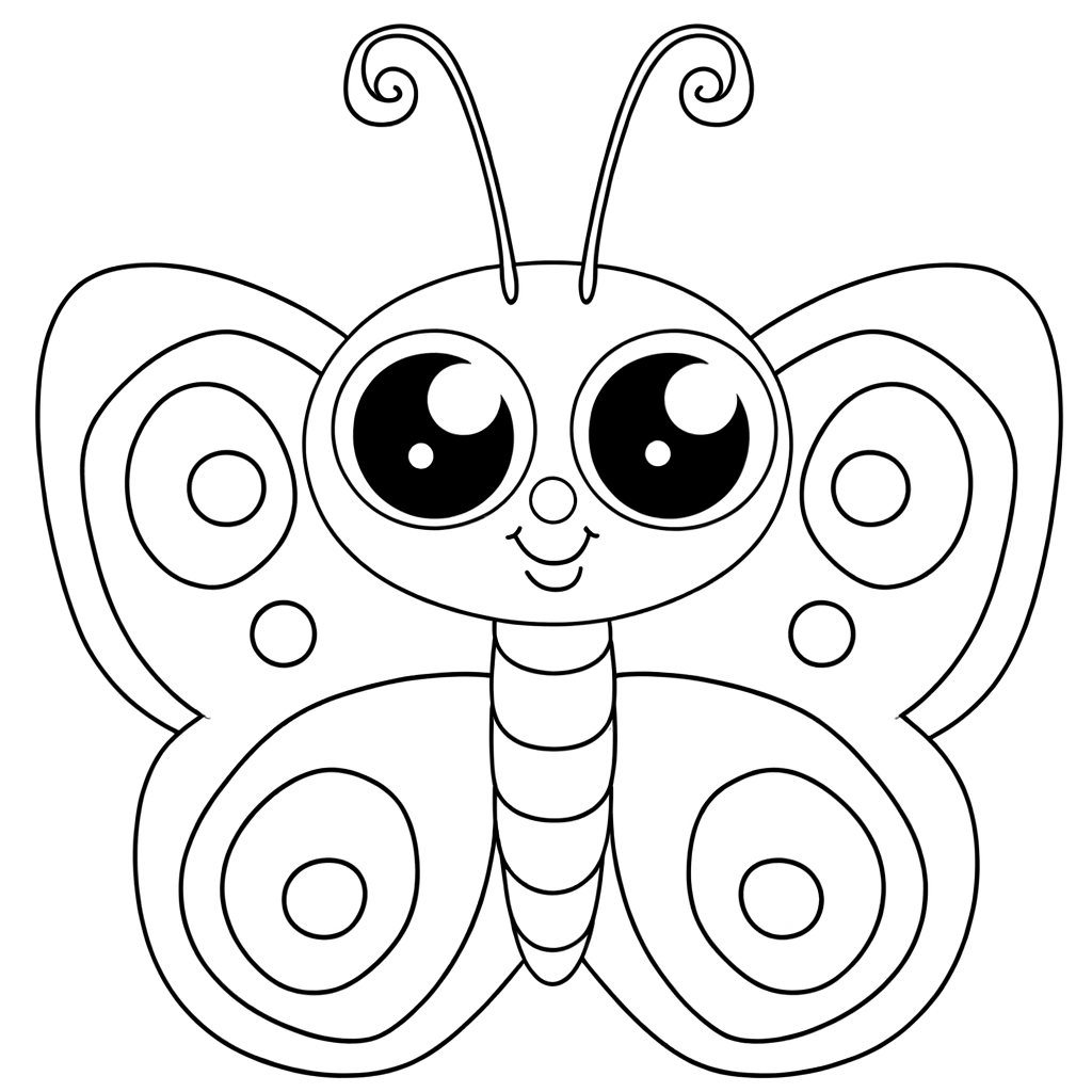 Symmetrical butterfly coloring page with matching wing patterns for kids