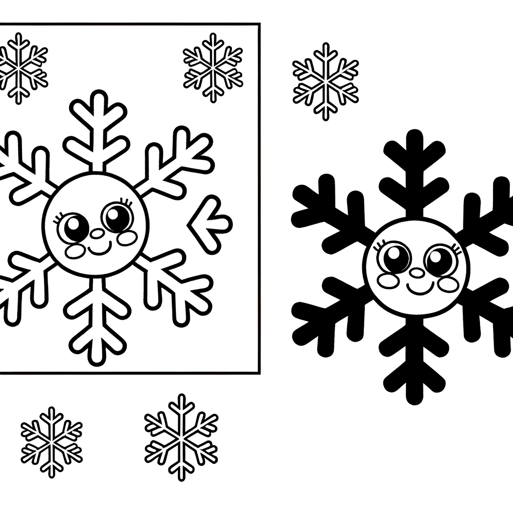 Six-sided symmetrical snowflake coloring page with intricate geometric patterns