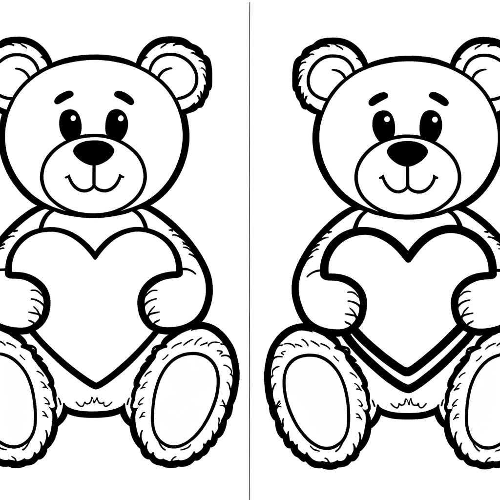 a teddy bear holding heart shaped pillow coloring page