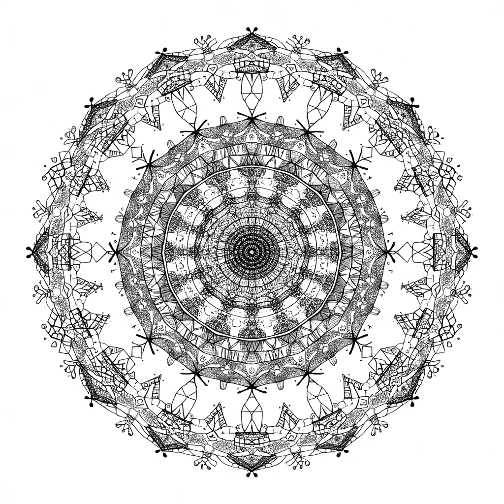 Tree of Life mandala coloring page showing detailed roots, trunk, and branches in circular pattern