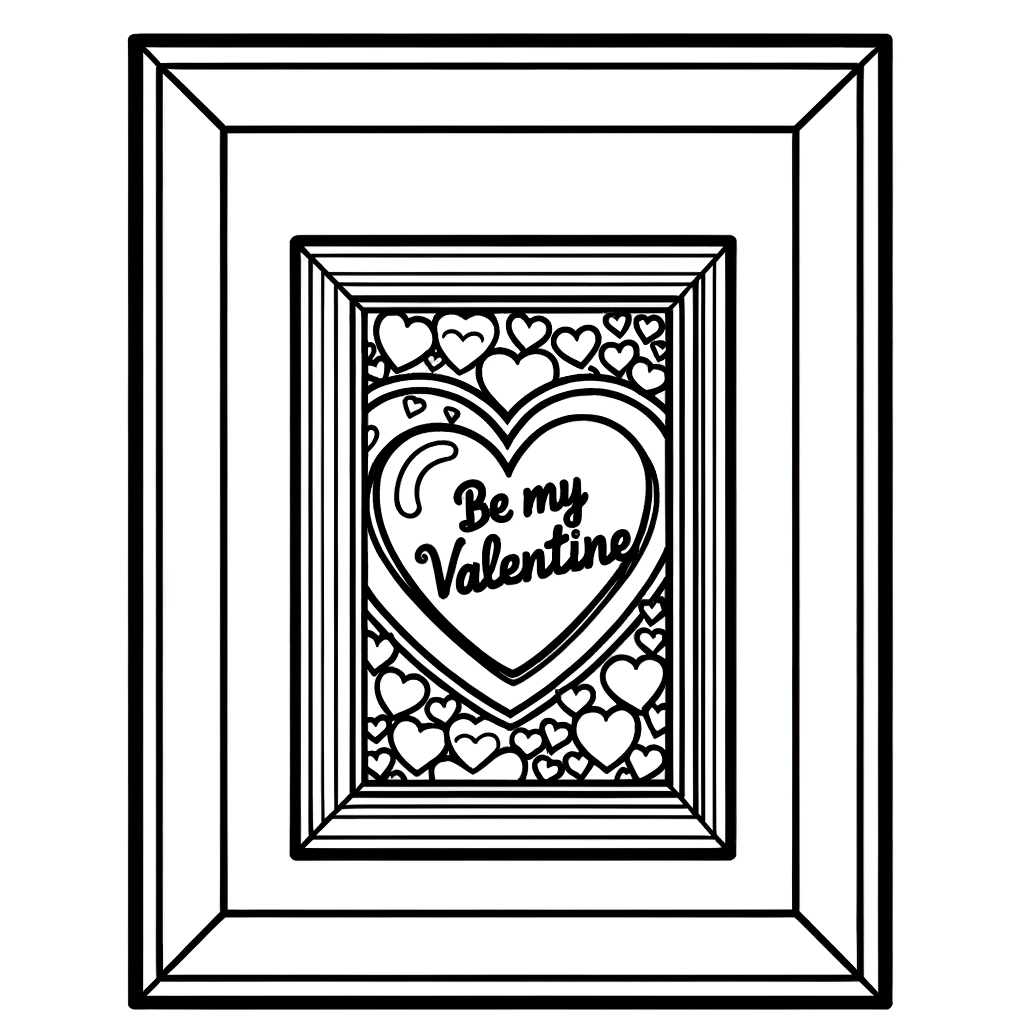 Valentine card with 'Be My Valentine' message coloring page