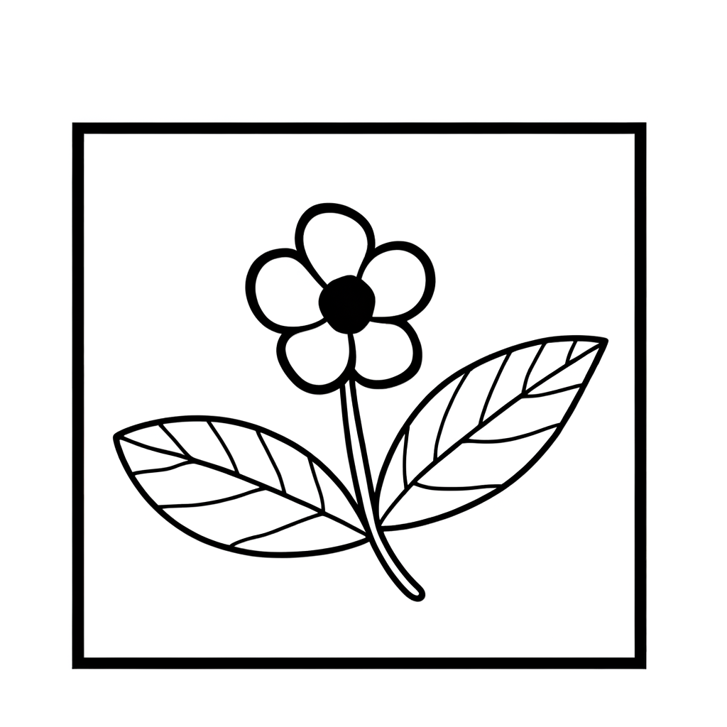 Line drawing of a violet woodland flower coloring page with detailed petals and leaves